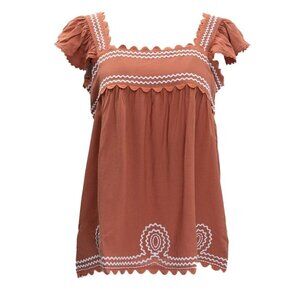 J.Marie The Ryan Top XS, S, M, L Burnt Orange, White Embroidered Texas Longhorns